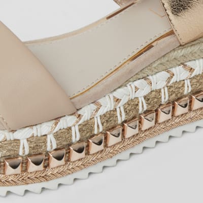Rose gold studded espadrille flatform sandals