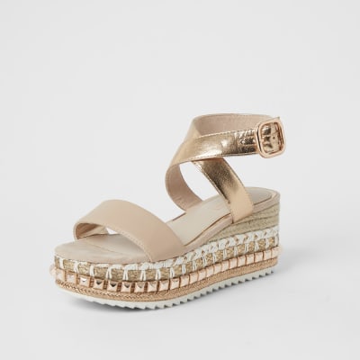 Rose gold studded espadrille flatform sandals