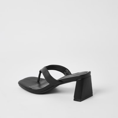 Black toe thong block heel sandals