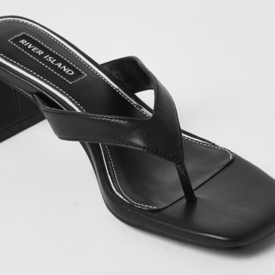 Black toe thong block heel sandals
