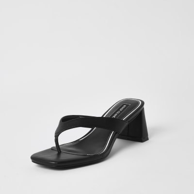 Black toe thong block heel sandals