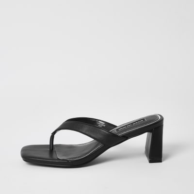 Black toe thong block heel sandals