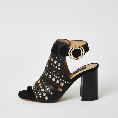 Black studded cut out wide fit shoe boots