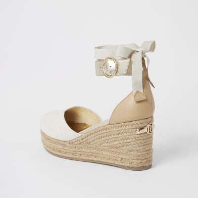 Brown lace-up ankle espadrille wedge sandals