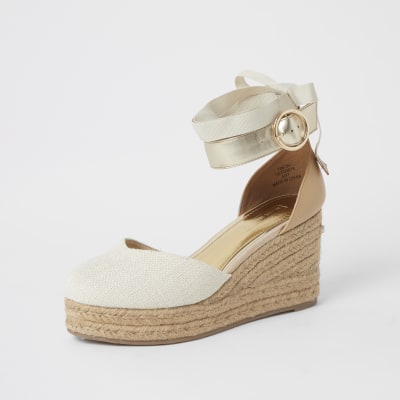 Brown lace-up ankle espadrille wedge sandals