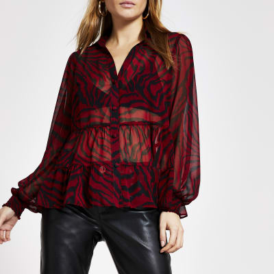 river island red leopard print top