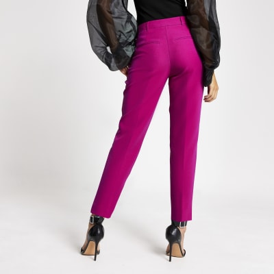 Pink diamante button cigarette trousers