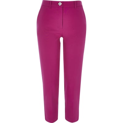 Pink diamante button cigarette trousers