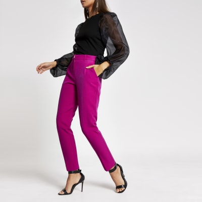 Pink diamante button cigarette trousers