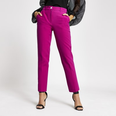 Pink diamante button cigarette trousers