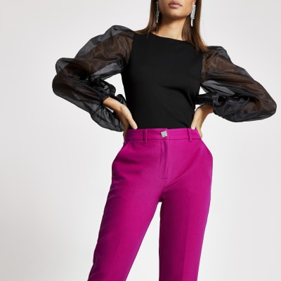 Pink diamante button cigarette trousers