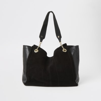 Zwarte suède shopper handtas