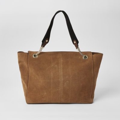 Beige suede soft wing shopper tote bag