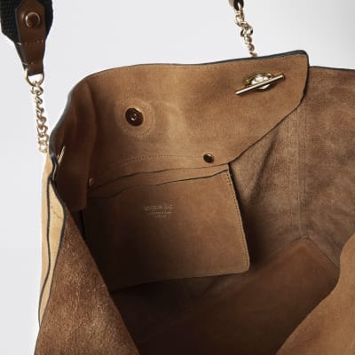 Beige, leicht ausgestellte Shopper-Tote Bag aus Wildleder