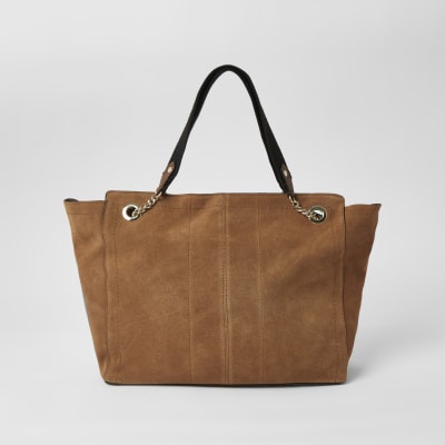 Cabas trapèze beige en daim 