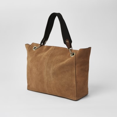 Beige suède shopper handtas