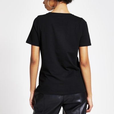 Black 'Joyful' embellished T-shirt