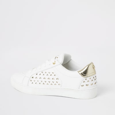 White cutout lace-up trainers