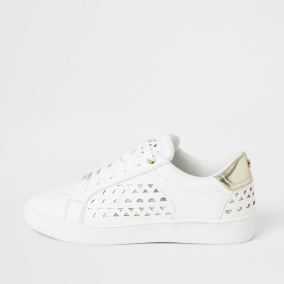 White cutout lace-up trainers