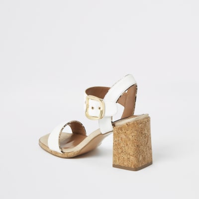 White two part cork block heeled sandal