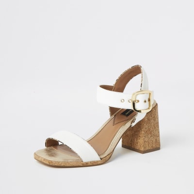 White two part cork block heeled sandal