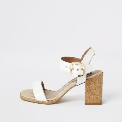 White two part cork block heeled sandal