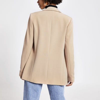 Beige double breasted structured blazer
