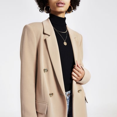 Beige double breasted structured blazer
