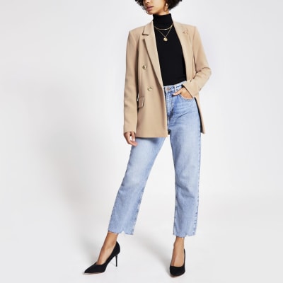 Beige double breasted structured blazer