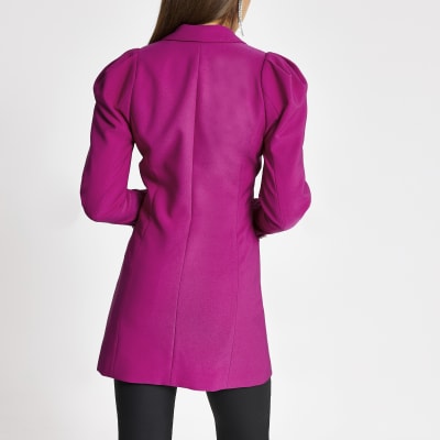 Pink puff sleeve double breasted blazer