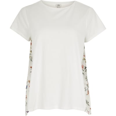 White floral woven back loose fit T-shirt