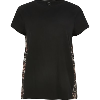 Black paisley back short sleeve T-shirt