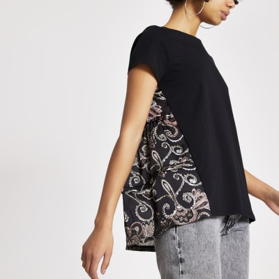 Black paisley back short sleeve T-shirt