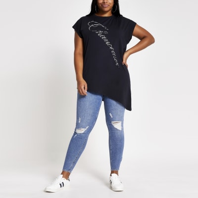 Plus navy 'Chanceaux' embellished T-shirt