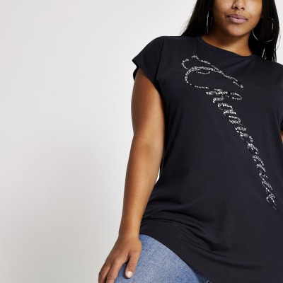 Plus navy 'Chanceaux' embellished T-shirt