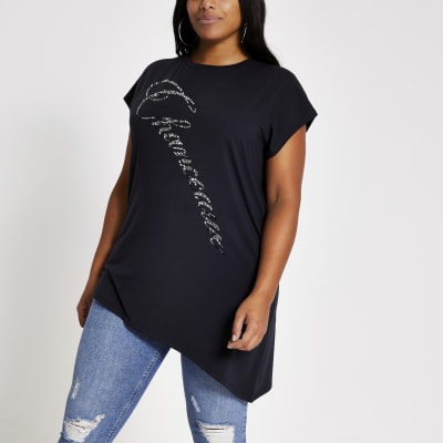 Plus navy 'Chanceaux' embellished T-shirt