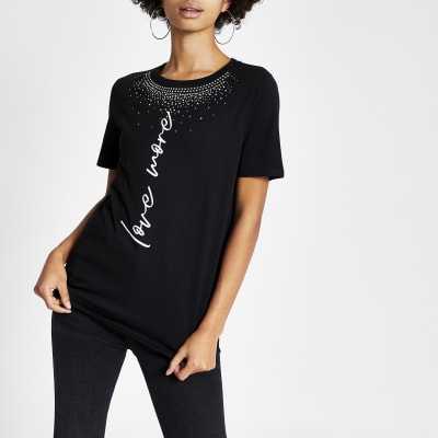 Zwart Jumbo T Shirt Met Amour Print Op De Rug River Island