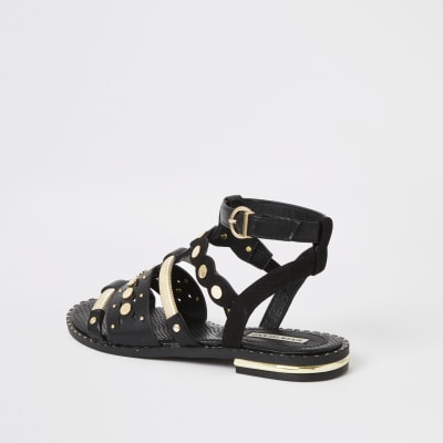 Black embellished gladiator sandals