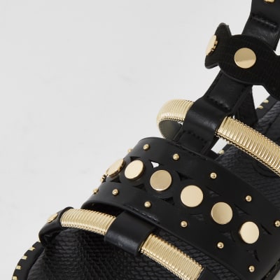 Black embellished gladiator sandals