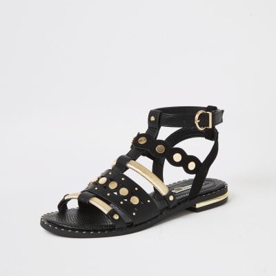 Black embellished gladiator sandals