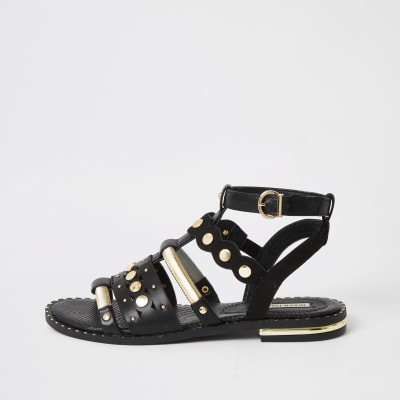 Black embellished gladiator sandals