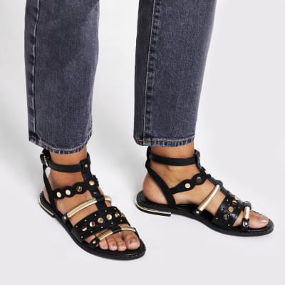 Black embellished gladiator sandals