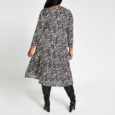 Plus beige leopard print midi smock dress