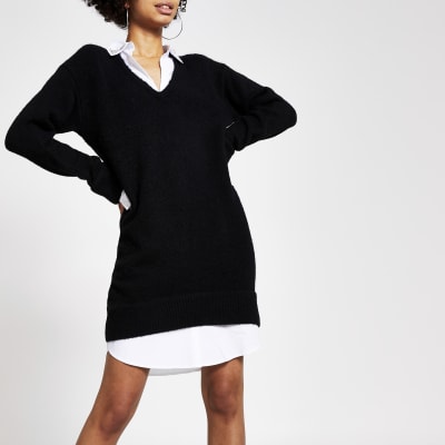 Black embellished jumper shirt dress