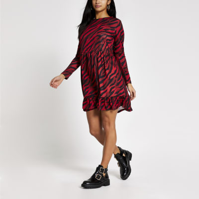 river island red print dress