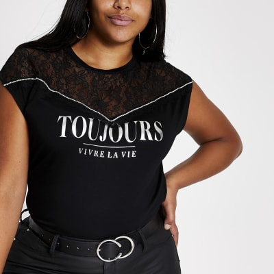 Plus black 'Toujours' lace T-shirt
