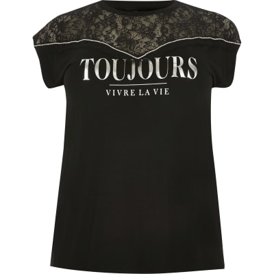 Plus black 'Toujours' lace T-shirt