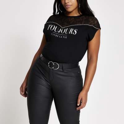 Plus black 'Toujours' lace T-shirt