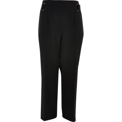 Plus black buckle side wide leg trousers