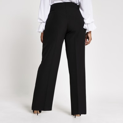 Plus black buckle side wide leg trousers